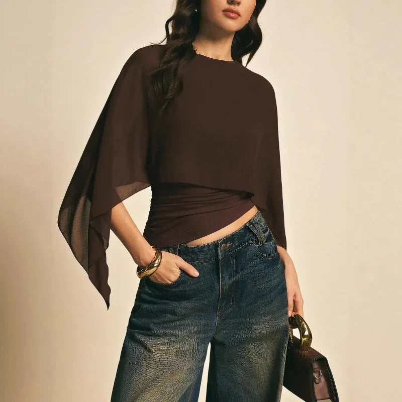 Chic Irregular Chiffon Flutter Blouse - Image 1